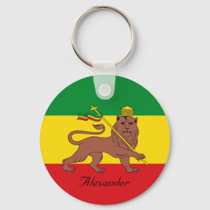 Custom Rastafarian Flag of Ethiopia Lion of Judah Key Ring