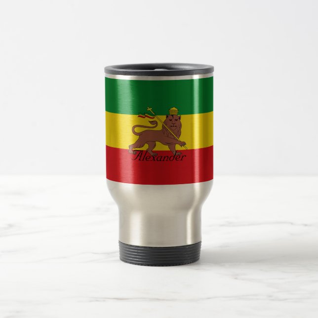 Custom Rastafarian Flag of Ethiopia Lion of Judah Travel Mug (Center)