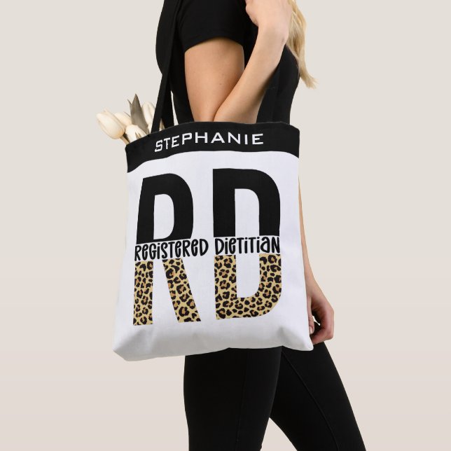 Custom RD Registered Dietician Cheetah Print Tote Bag (Close Up)