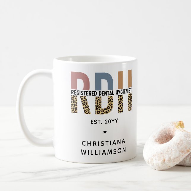 Custom RDH Registered Dental Hygienist Gifts Coffee Mug (With Donut)