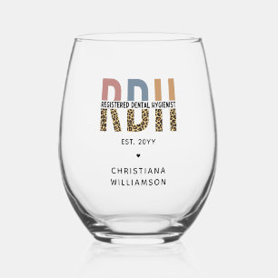 Custom RDH Registered Dental Hygienist Gifts Stemless Wine Glass