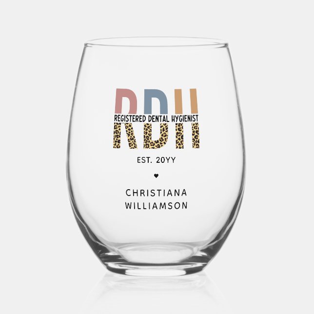 Custom RDH Registered Dental Hygienist Gifts  Stemless Wine Glass (Front)