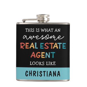 Custom Real Estate Agent Funny Awesome Realtor Hip Flask
