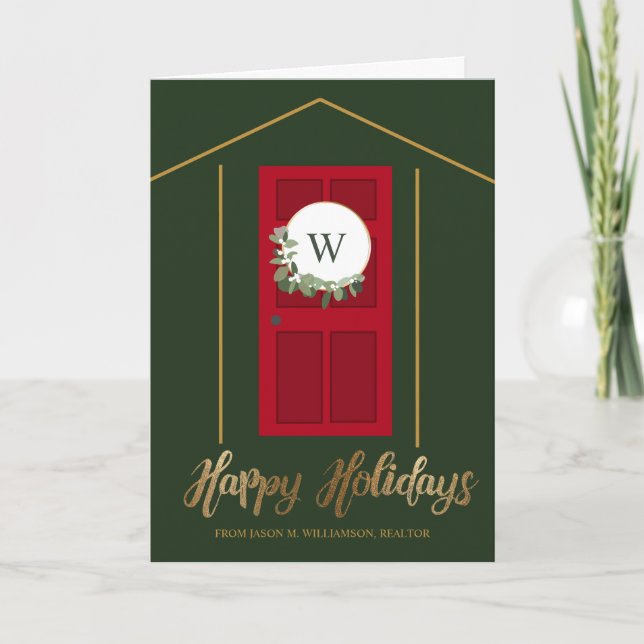 Custom Real estate Agent Photo Gold Christmas Holiday Card (Front)