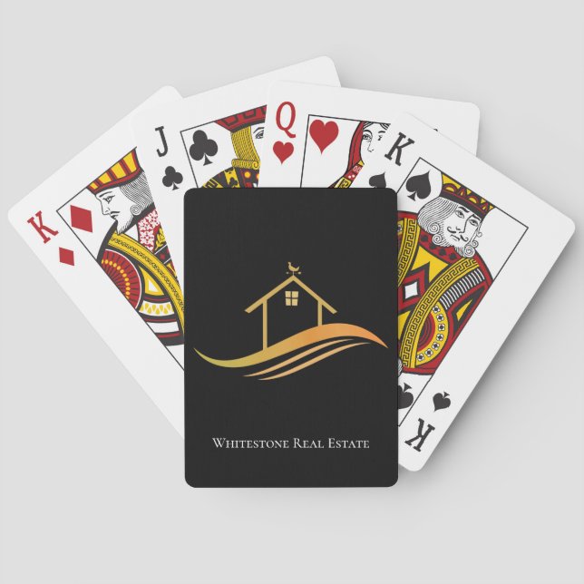 Custom Real Estate Company Chic Black Gold Realtor Playing Cards (Back)