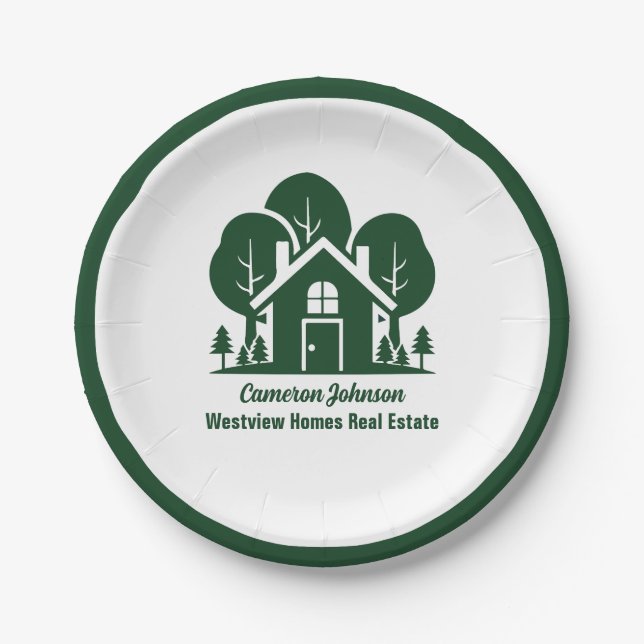 Custom Real Estate Company Forest Open House Paper Plate (Front)