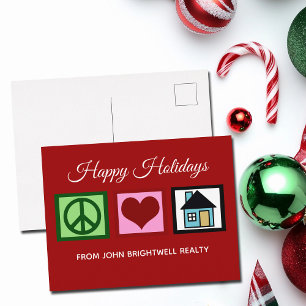 Custom Real Estate Company Happy Holidays Red Holiday Postcard