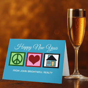 Custom Real Estate Company Happy New Year Blue Holiday Card