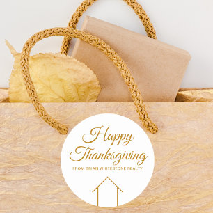 Custom Real Estate Company Happy Thanksgiving Gold Classic Round Sticker