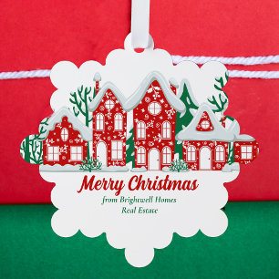 Custom Real Estate Company Merry Christmas Houses Tree Decoration Card