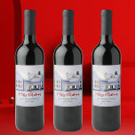 Custom Real Estate Company Winter Christmas House Wine Label<br><div class="desc">This beautiful custom real estate holiday wine label is perfect for a realty company located up north. Gorgeous white snow lines the trees and house on this winter photograph. A realtor can keep Merry Christmas in red and green script or customise with their own seasons greetings.</div>