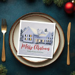 Custom Real Estate Company Winter Christmas Party Napkin<br><div class="desc">This beautiful custom real estate Christmas party paper napkin is perfect for a realty company located up north. Gorgeous white snow lines the trees and house on this winter holiday decor. A realtor can keep Merry Christmas in red and green script or customise with their own seasons greetings.</div>