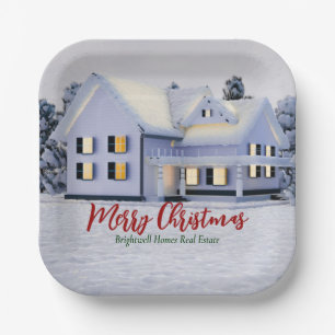 Custom Real Estate Company Winter Christmas Party Paper Plate