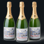 Custom Real Estate Company Winter Christmas Party Sparkling Wine Label<br><div class="desc">This beautiful custom real estate holiday sparkling wine label is perfect for a realty company located up north. Gorgeous white snow lines the trees and house on this winter photograph. A realtor can keep Merry Christmas in red and green script or customise with their own seasons greetings.</div>