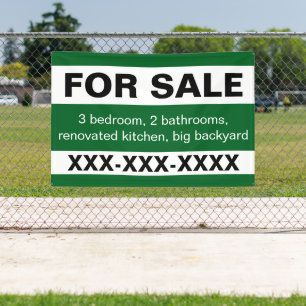Custom Real Estate House For Sale Green White Banner