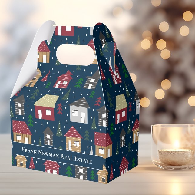 Custom Real Estate Houses Holiday Christmas Party Favour Box (Creator Uploaded)