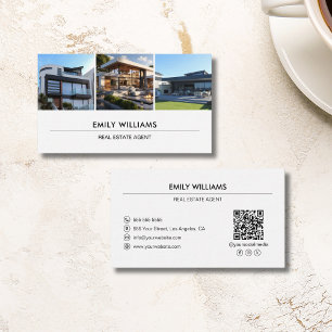 Custom Real Estate Photo QR Social Media White Business Card