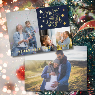 Custom Real Foil Merry and Bright Navy Christmas