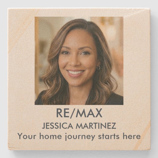 Custom Realtor Headshot Photo Closing Gift Stone Coaster (Front)