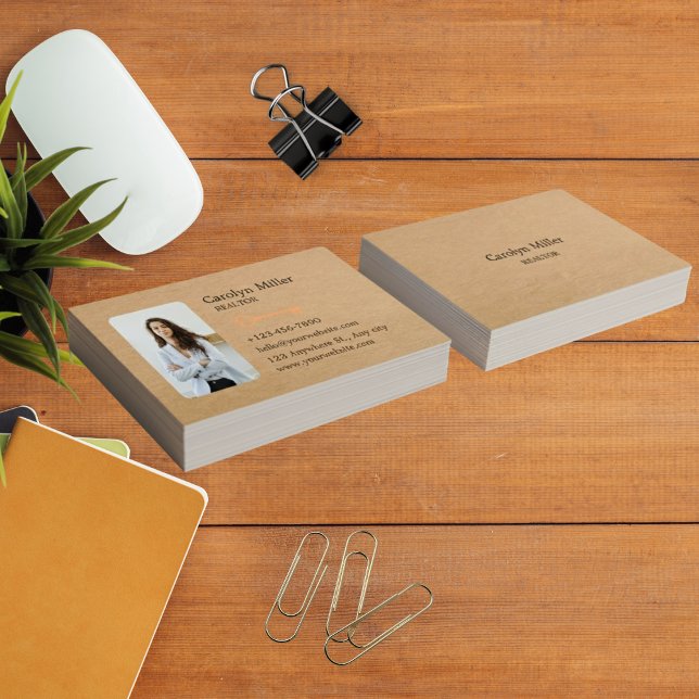 Custom Realtor Photo & Gold Key Kraft Business Card (Custom Realtor Photo & Gold Key Kraft Business Card)