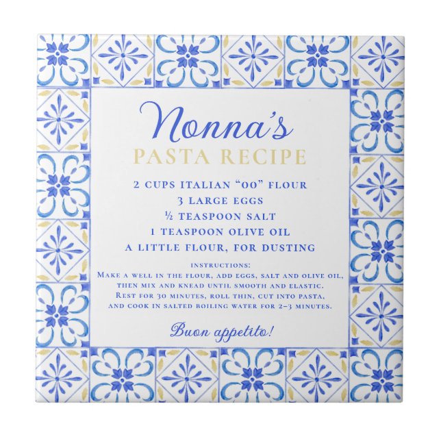 Custom Recipe Blue White Kitchen  Tile (Front)