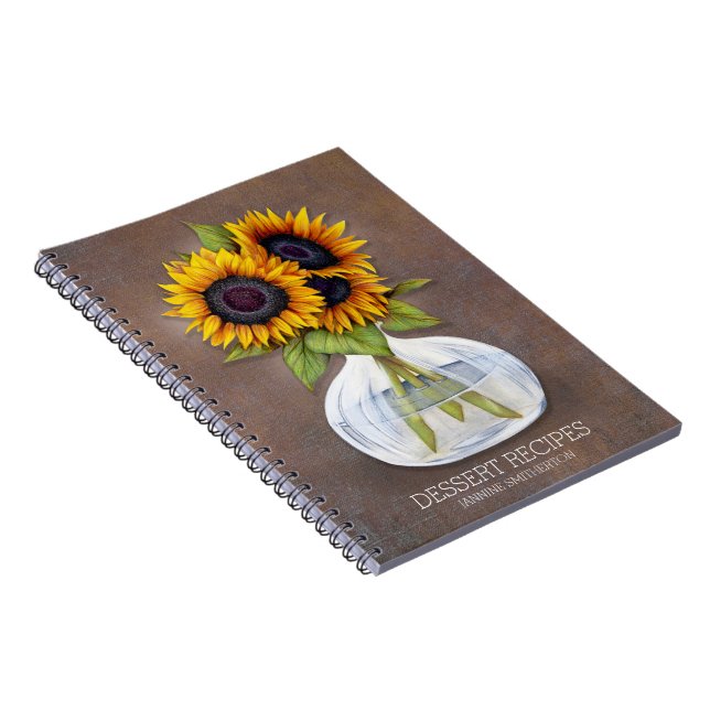 Custom Recipe Cookbook Rustic Sunflowers Brown Notebook (Right Side)