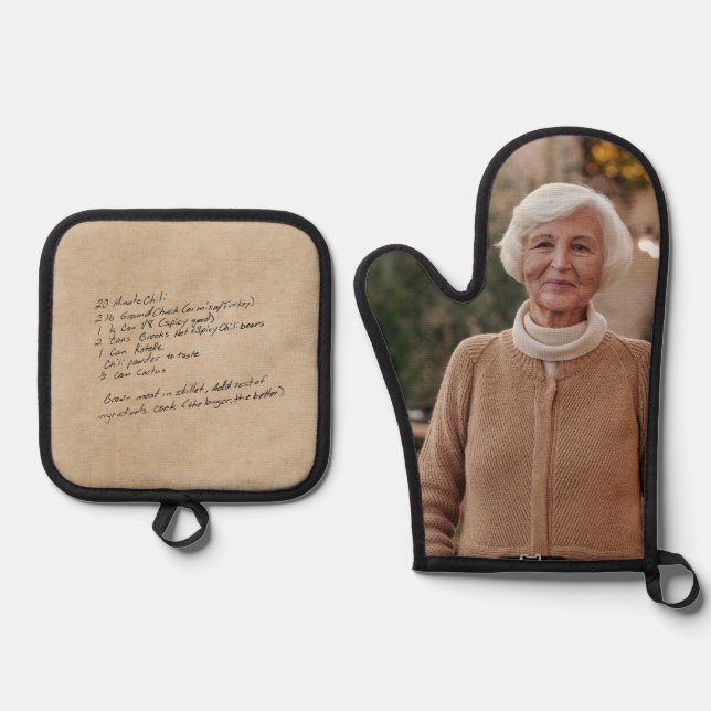 Custom Recipe Handwritten  Oven Mitt & Pot Holder Set (Front)