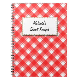Custom Recipe Notebook Red and White Plaid Pattern