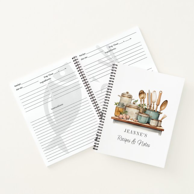Custom Recipes Pots Pans Cooking Utensils Labels Notebook (Inside)
