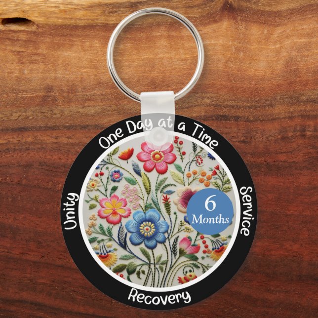 Custom Recovery Milestone Gift - Floral Key Ring (Front)