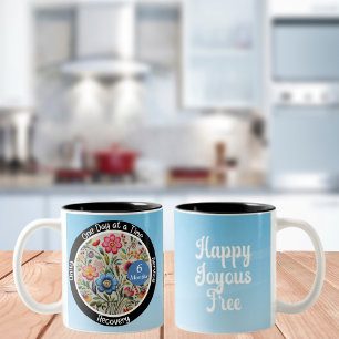 Custom Recovery Milestone Gift - Floral Two-Tone Coffee Mug
