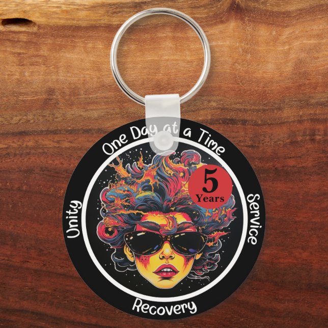 Custom Recovery Milestone Gift for Her - Pop Art Key Ring (Front)