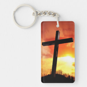 Custom Rectangle Easter Cross Keychain