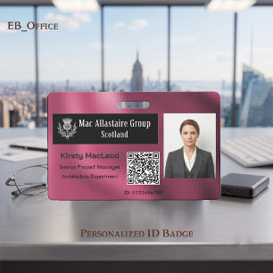 Custom Rectangle Logo Photo ID Metallic Fuchsia Badge