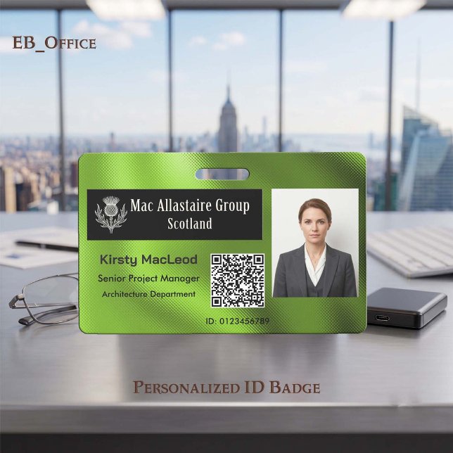 Custom Rectangle Logo Photo ID Metallic Lime Green Badge (Lime Green Custom Wide Logo Placeholder Photo ID Badge Template. Size 2.13 x 3.38 Inches)