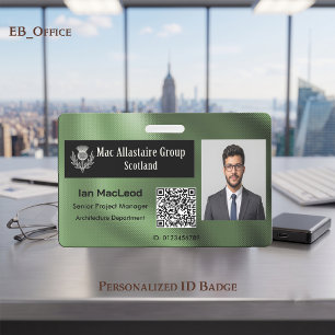 Custom Rectangle Logo Photo ID Metallic Sage Green Badge