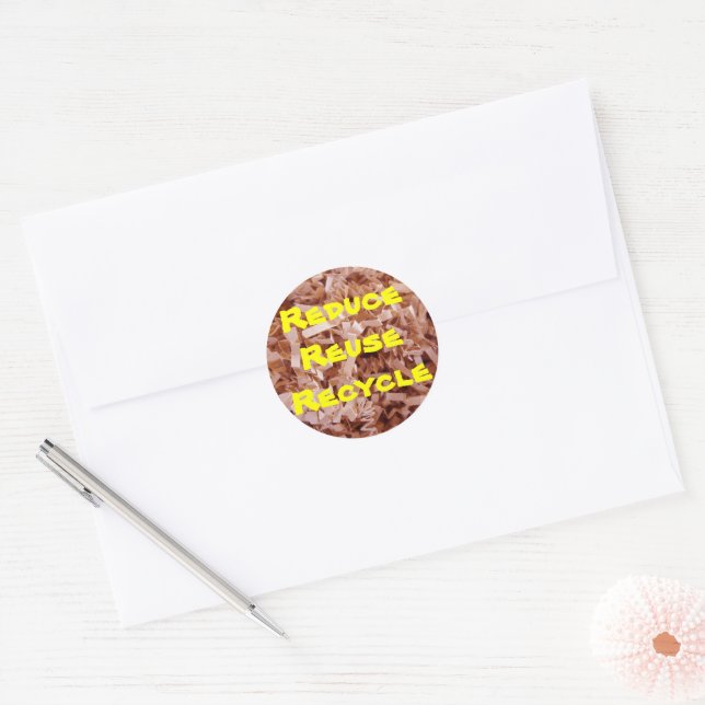 Custom Recycle Shredded Crinkle Paper Photo  Classic Round Sticker (Envelope)