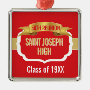 Custom Red 50th Class Reunion Metal Tree Decoration