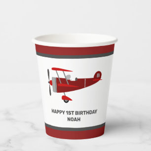 Custom Red Aeroplane Birthday Paper Cups