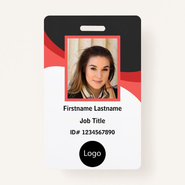 custom red and black company employee Photo, Logo ID Badge (Front)