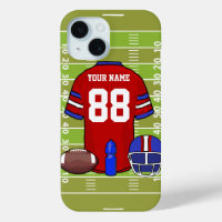 Custom Red and Blue Football Jersey on Field