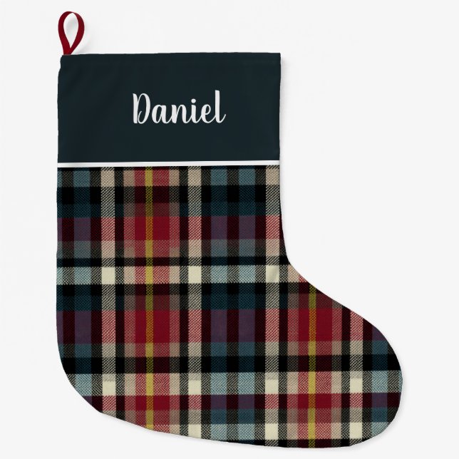 Custom Red and Blue Plaid Gingham Pattern  Large Christmas Stocking (Front)
