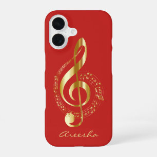 Custom Red and Gold Treble Clef Music Note iPhone 16 Case