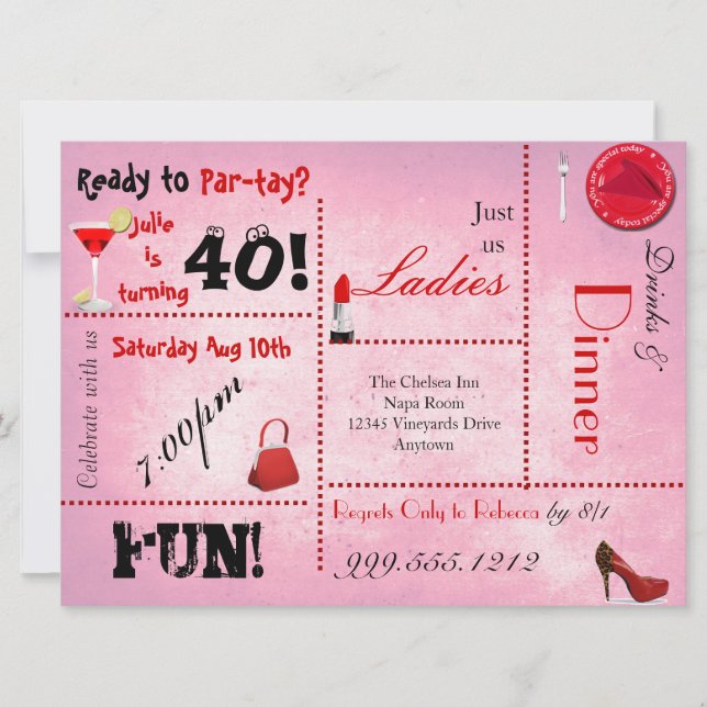 Custom Red and Pink Birthday Party Invites (Front)