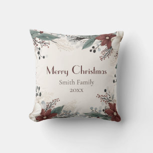 Custom Red And White Watercolour floral Christmas Cushion