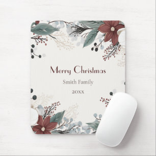 Custom Red And White Watercolour floral Christmas Mouse Pad