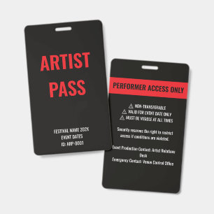 Custom Red Artist Performer Access Concert ID Badge
