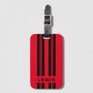 Custom Red Auto Racing Stripes Personalised Car Luggage Tag