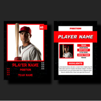 Custom Red Baseball Trading Card Player Profile