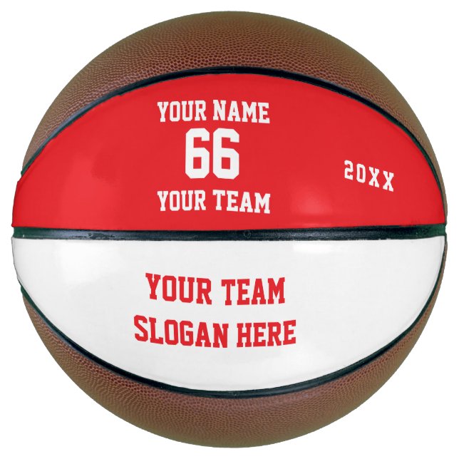 Custom Red Basketball with Name, Number, Team (Front)